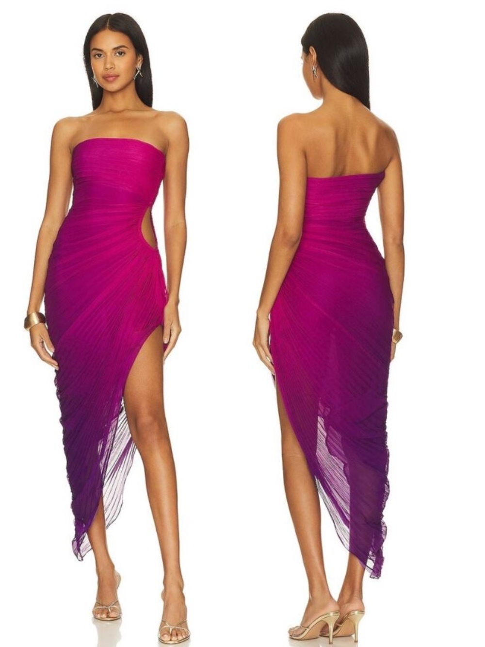 Rococo Sand Dress Strapless Cutout Midi in Pink Purple Ombré